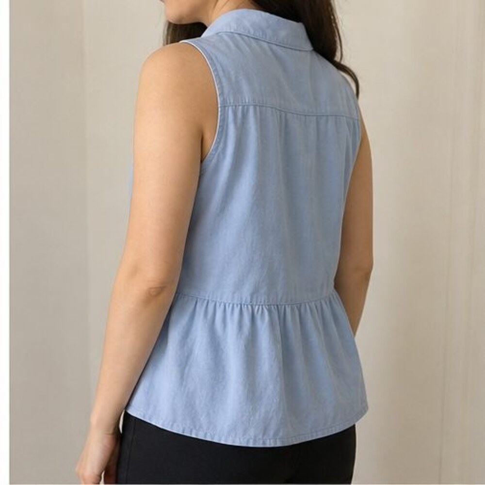Blue Pleated Blouse - Picture 3 of 6